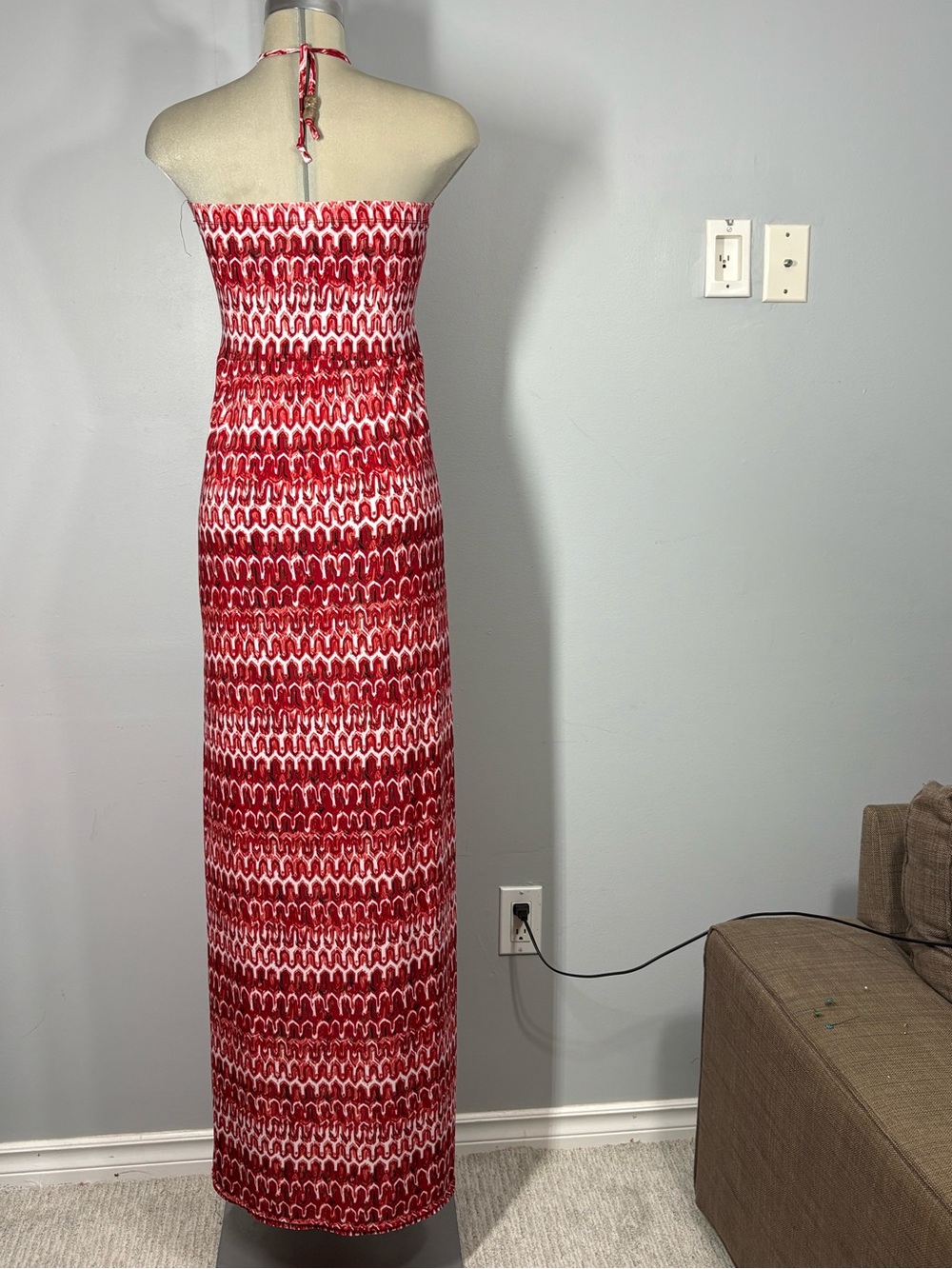 Red Printed Halter Maxi Dress - Picture 11 of 15